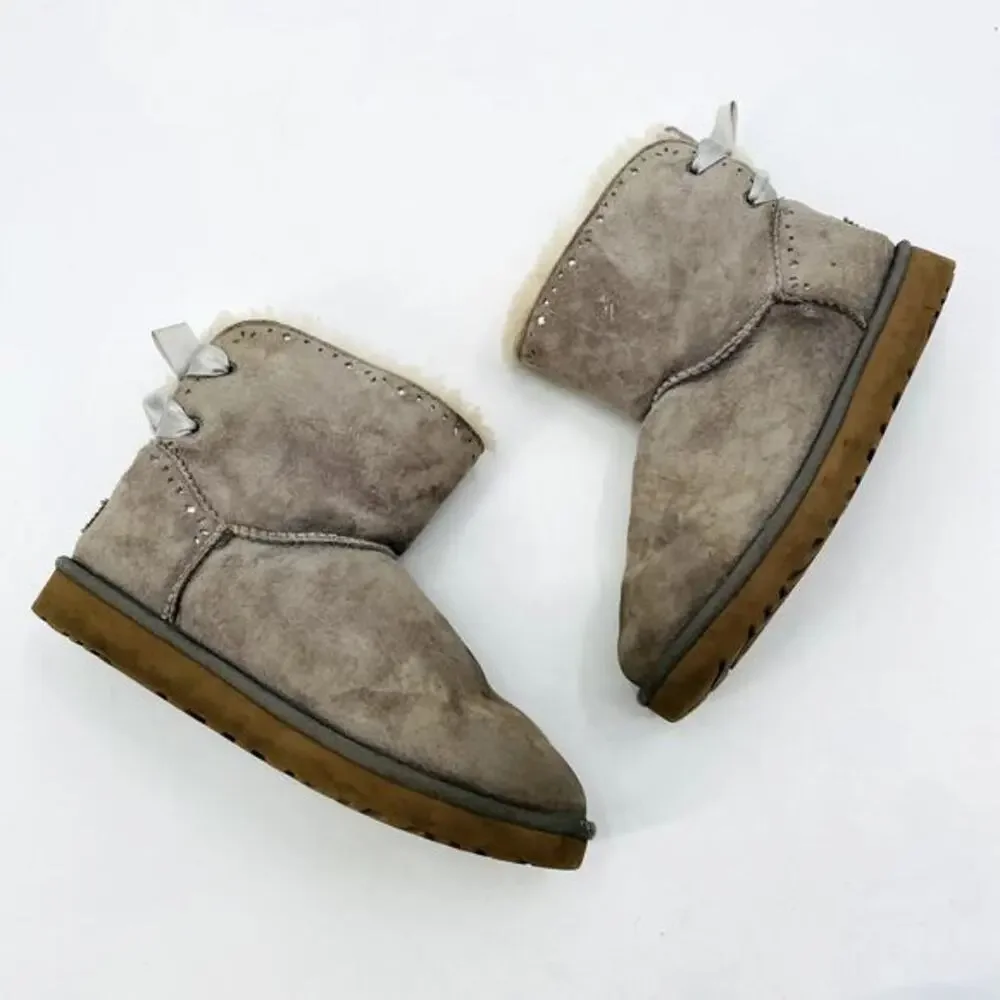 UGG Gray Bow‎ Short Shearling Boots